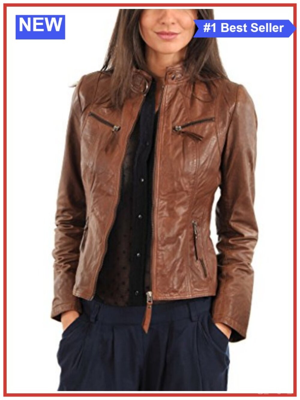 Genuine Lambskin Leather Biker Jacket Womens Zip Moto